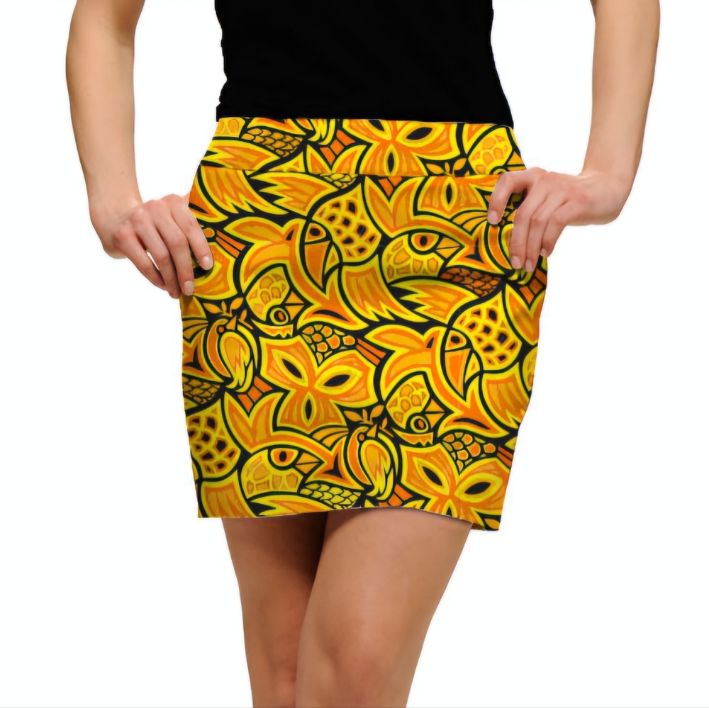 Loudmouth Women's Golf Skirt Sz 4 x 16L XS Yellow Mini Chirp Chirp Stretch Bird